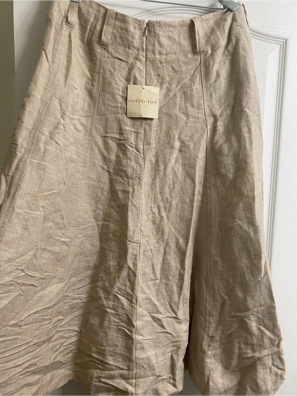 Vintage Y2K Sears Covington Linen Blend Flowy Boho Midi A-Line Beige 14 New - Picture 7 of 12